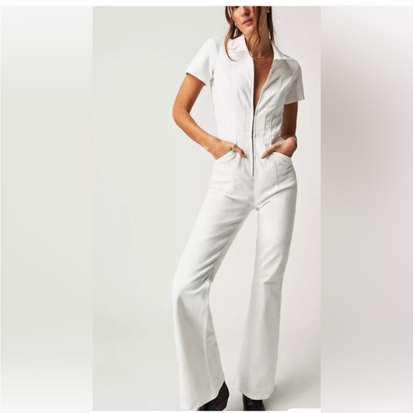 Free People Pants - FREE PEOPLE WE THE FREE JAYDE DENIM FLARE JUMPSUIT IN PURE WHITE